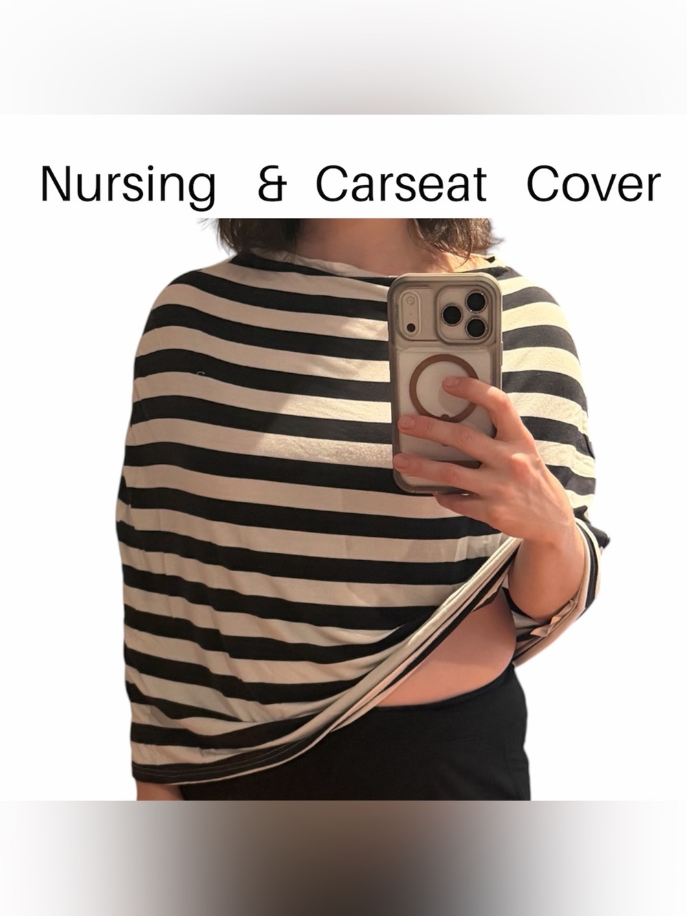 VGUC Nursing & Carseat Cover - Black and White Striped - Soft, Stretchy (O/S)